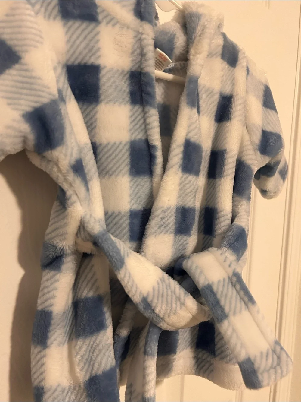 Hudson Baby Blue and White Plush Hooded Bath Robe for Baby